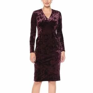 Maggy London |  Burgundy Crushed Velvet, Long Sleeve, Dress | Size 14